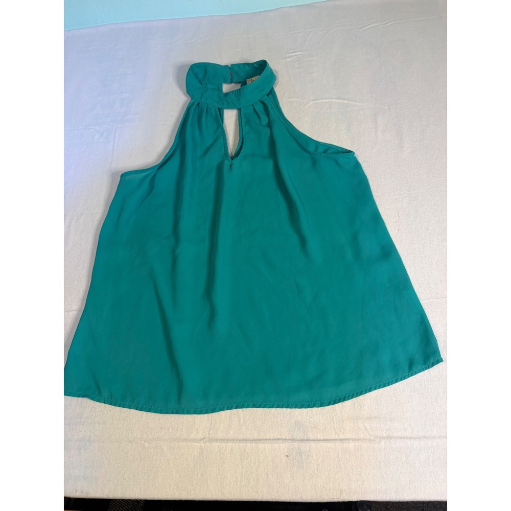Lily White Womens Teal Green Halter Keyhole Chiffon Sleeveless Top Large 1321
